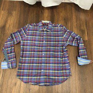 Robert Graham X Tailored Fit Plaid Long Sleeve Flip Cuff Button Shirt Mens Sz XL